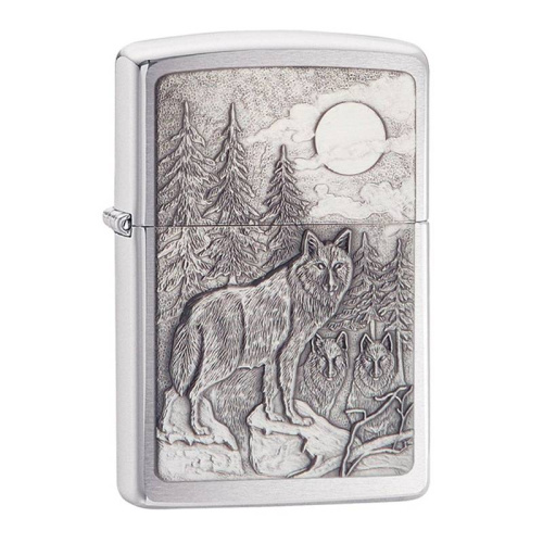499 ZIPPO ЗажигалкаClassic Волк с покрытием Brushed Chrome